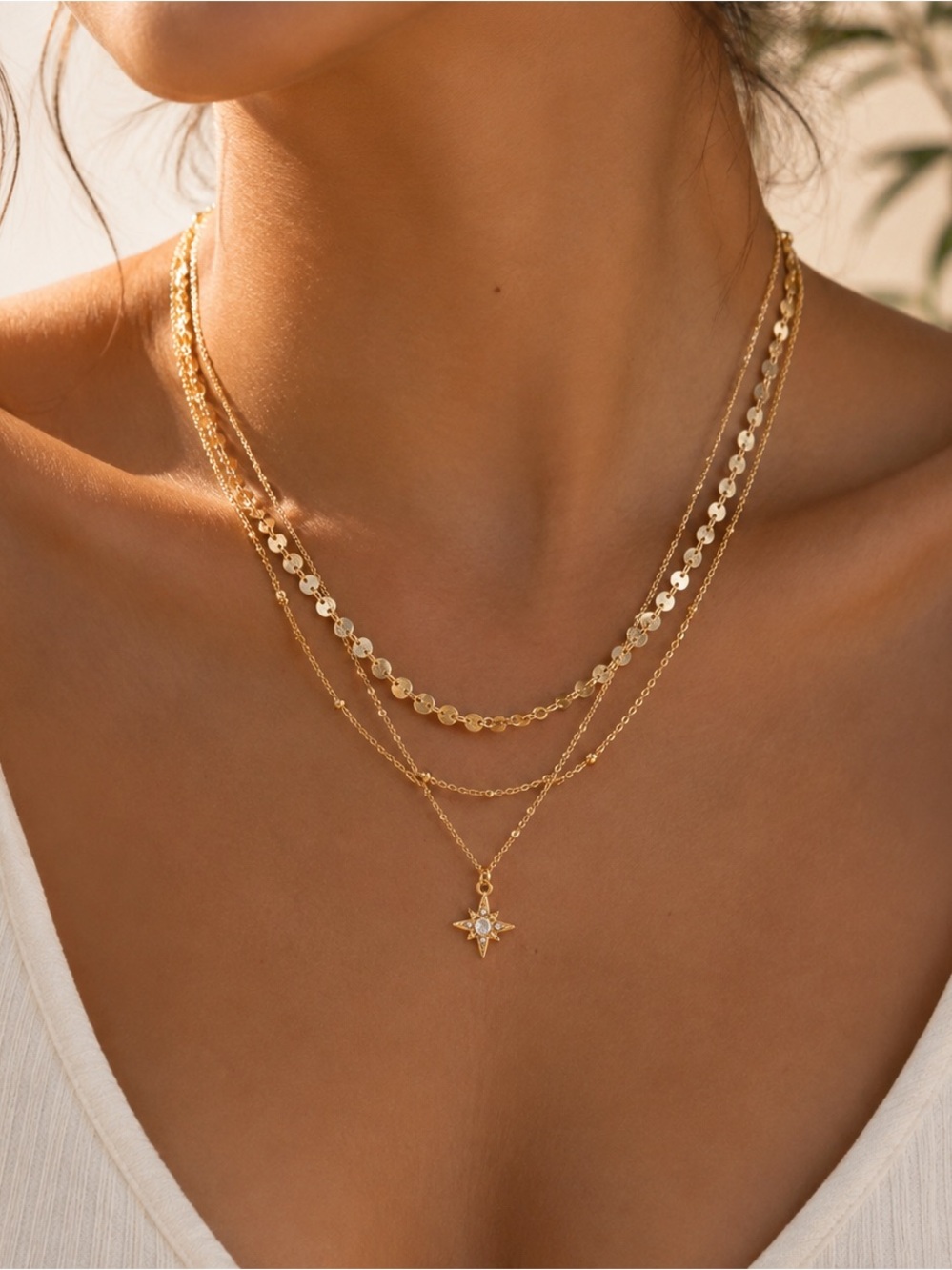 18K Gold Plated Layered Star Pendant Necklace